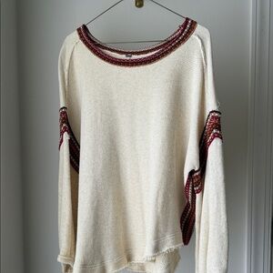 Free People Cream Sweater with Red Accents